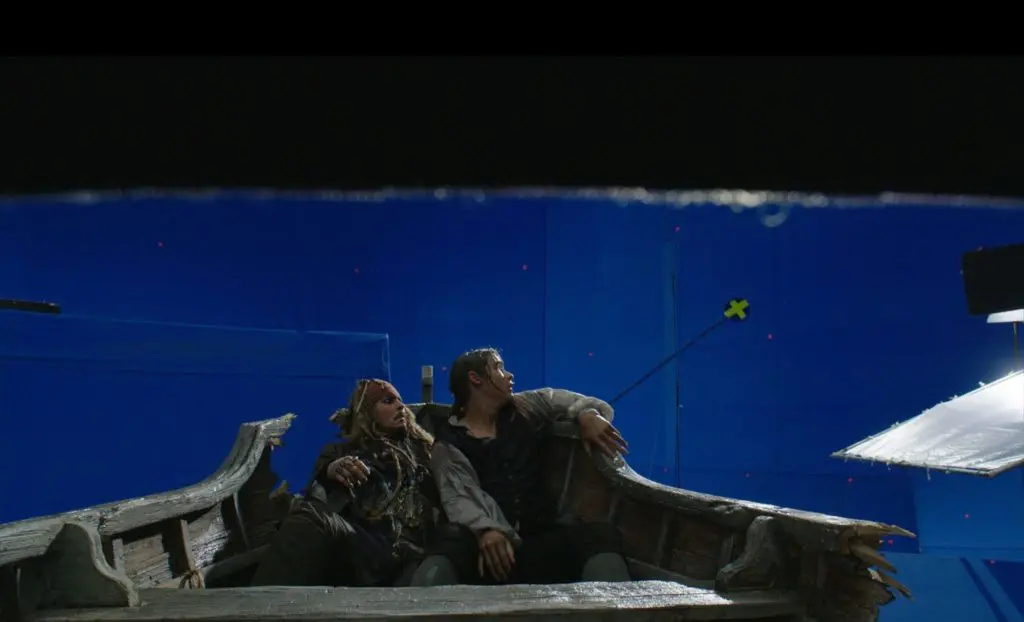 Johnny Depp (Captain Jack Sparrow) and Brenton Thwaites (Henry Turner)